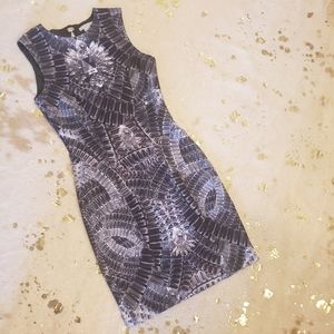 EUC H&M 4 Jewel Print Bodycon Dress Back Cut Out